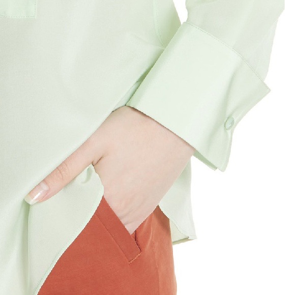 Tory Burch Womens Janet Silk Button Up Blouse Mint Green French Cuffs size 6 - Picture 3 of 15